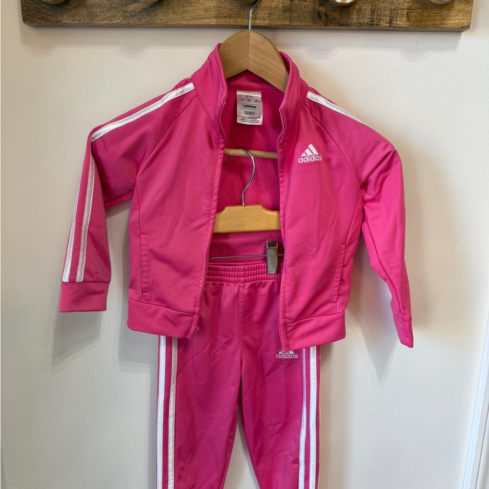 adidas Youth Hot Pink Track Jacket & Pants Set with White Stripes 3t